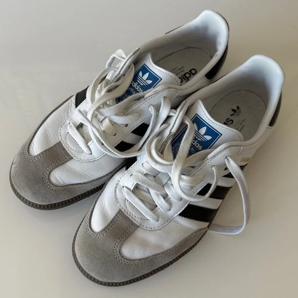 Adidas Classic White Leather Black Striped Samba Gum Sole Mens Sneakers 7 1/2 - Picture 3 of 11